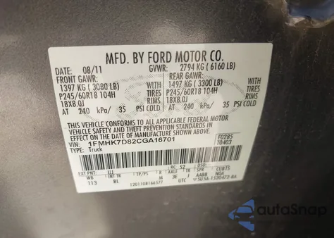 2012 Ford Explorer Xlt from USA, damaged, VIN 1FMHK7D82CGA16701